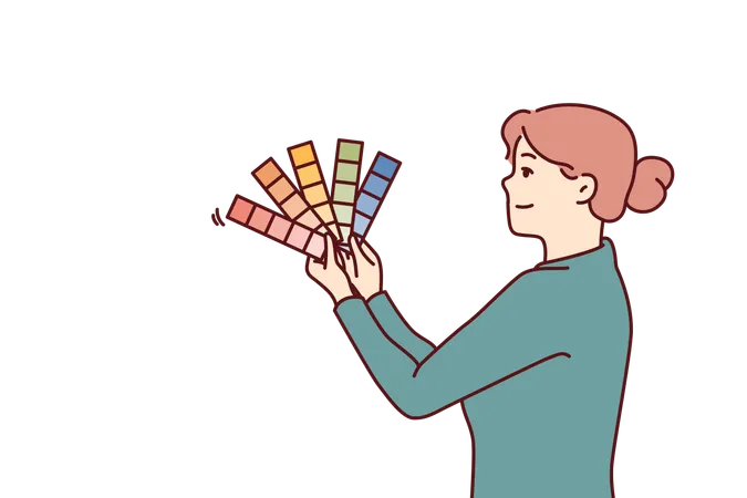 Woman is holding palette of colors and shades  Illustration