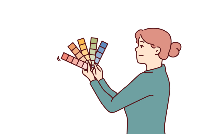 Woman is holding palette of colors and shades  Illustration