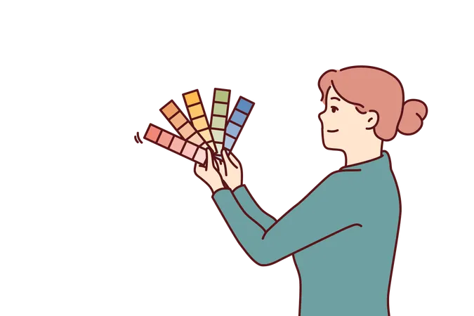 Woman is holding palette of colors  Illustration