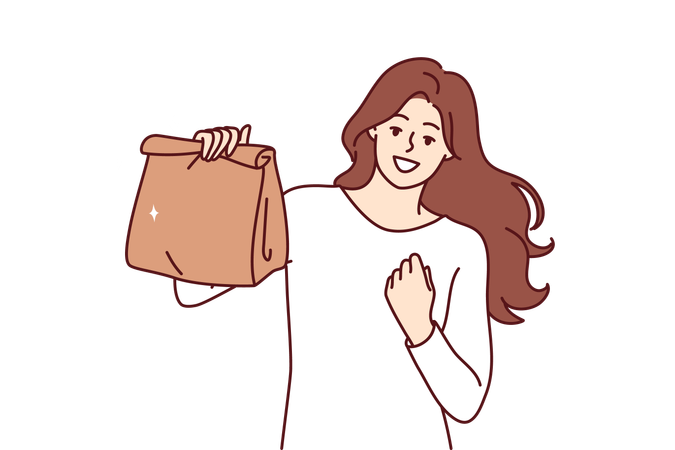 Woman is holding paper bag  Illustration