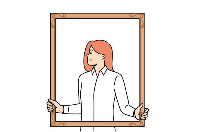 Woman is holding picture frame  Illustration