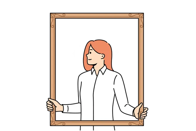 Woman is holding picture frame  Illustration