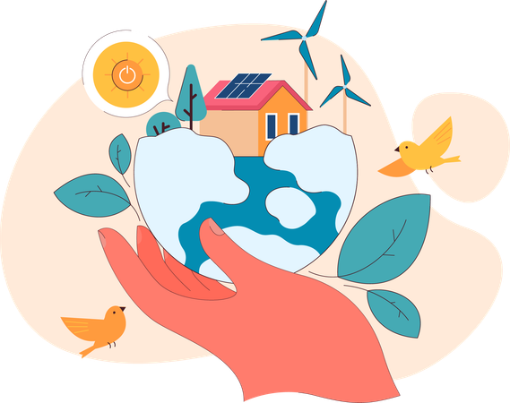 Woman is holding smart home  イラスト