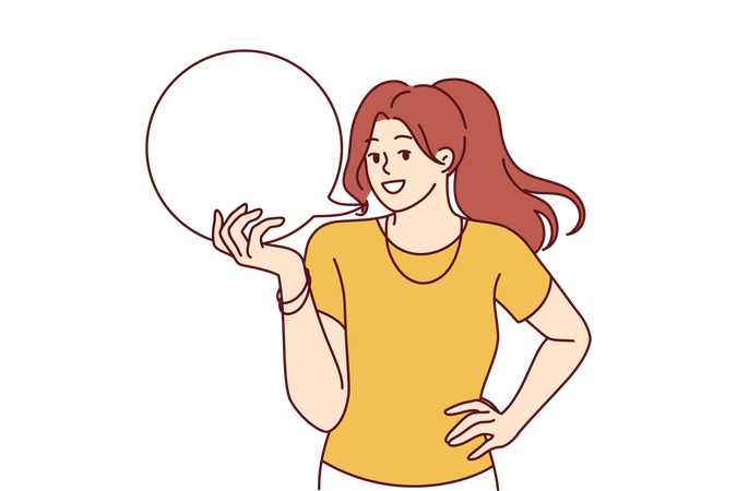 Woman is holding white speech bubble  Illustration