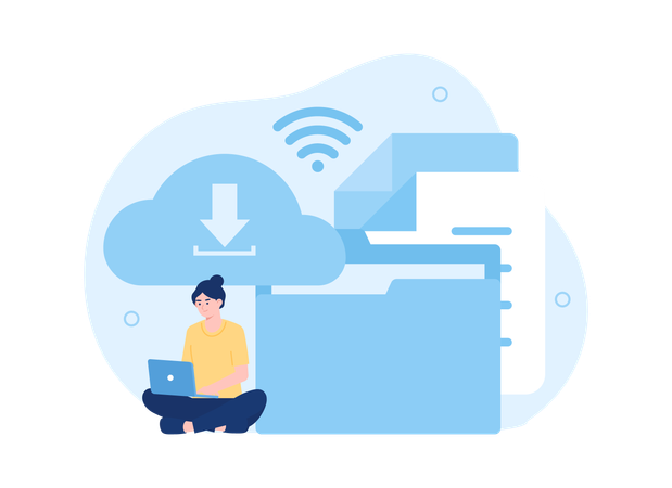 Woman is inputting data into a folder  Illustration