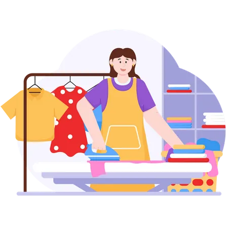 Woman Is Ironing Laundry  Illustration
