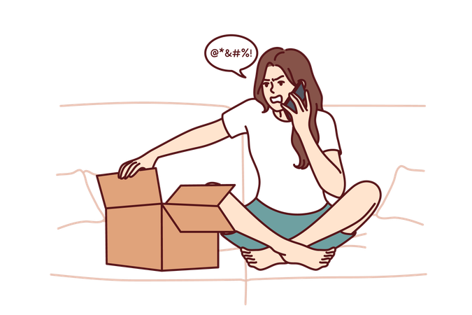 Woman is irritated as her package is damaged  Illustration