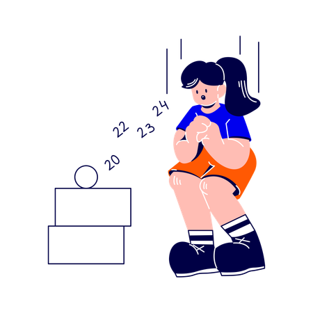 Woman is jumping on the cubes in the gym  Illustration