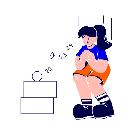 Woman is jumping on the cubes in the gym  Illustration