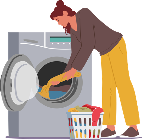 Woman is keeping her clothes in washing machine  Illustration