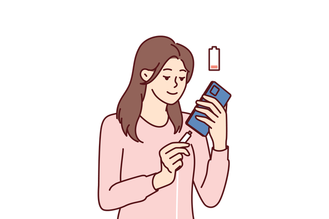 Woman is keeping her phone in charging  Illustration
