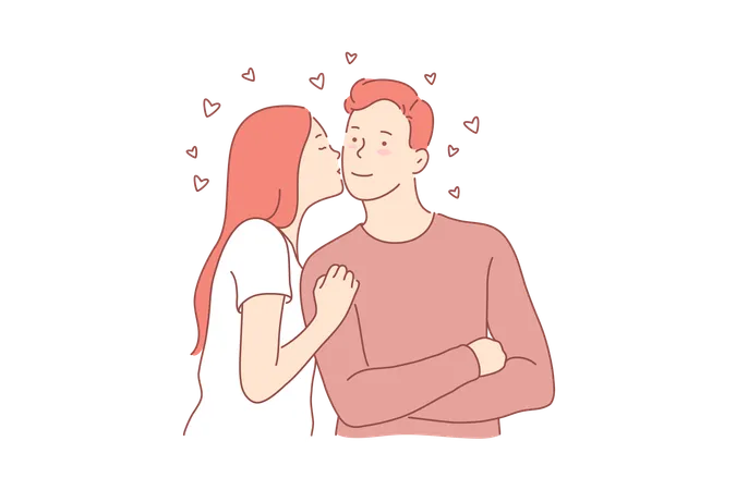 Family Love Relationship Concept Young Merry Couple Has Tender Sweet Relationship Girlfriend Loves Her Lovely Boyfriend Very Much All Happy Families Start From Huge Love Simple Flat Vector Illustration