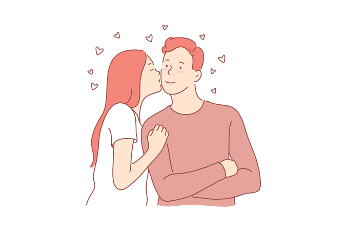 Woman is kissing his husband  Illustration