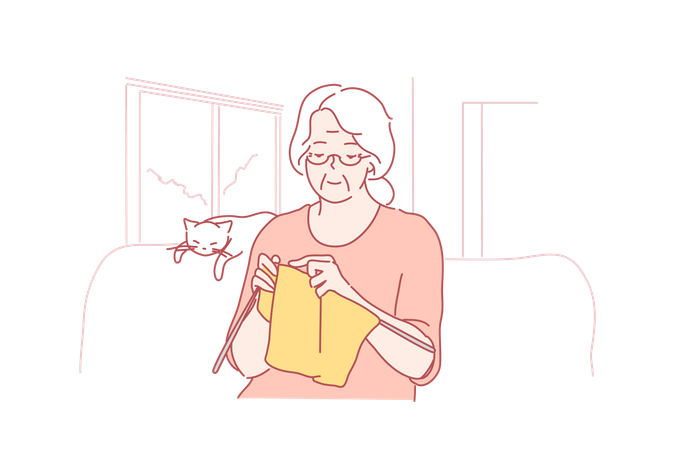 Woman is knitting woollen clothes  Illustration