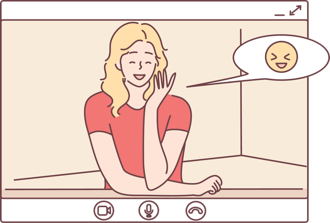 Woman is laughing on video call  Illustration
