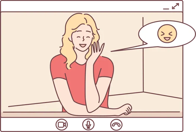 Woman is laughing on video call  Illustration
