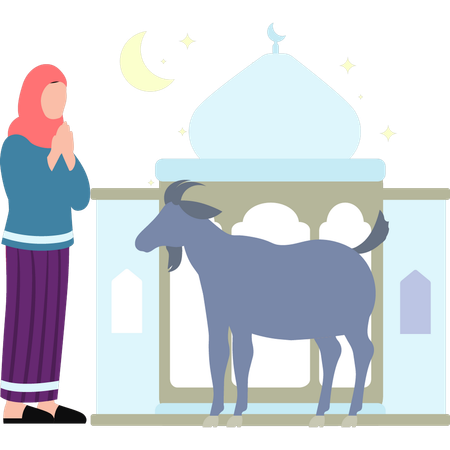 Woman is looking at a goat  Illustration