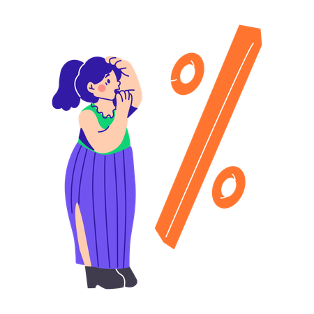 Woman Is Looking At A Large Percentage  Illustration