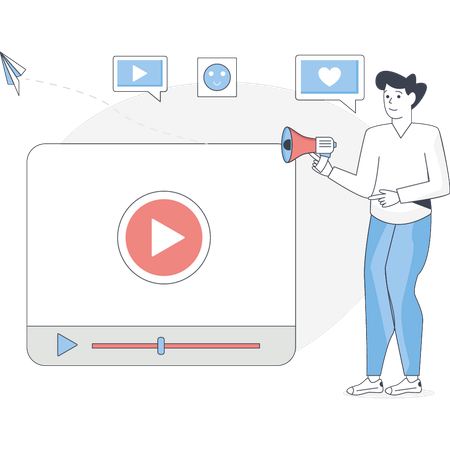 Woman is looking at reviews on video  Illustration