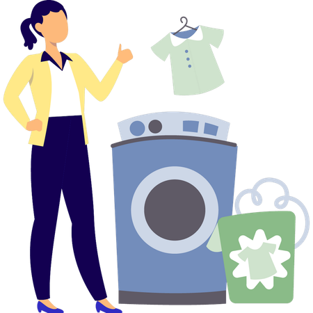 Woman is looking at wash clothes  Illustration