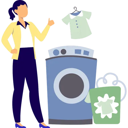 Woman is looking at wash clothes  Illustration