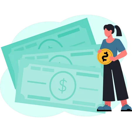 Woman is looking cash money  Illustration