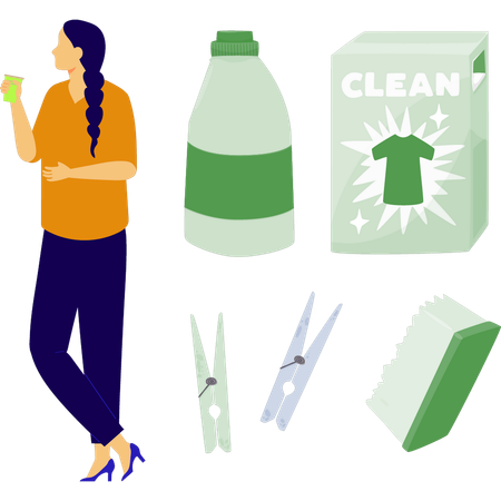 Woman is looking cleaning powder  Illustration
