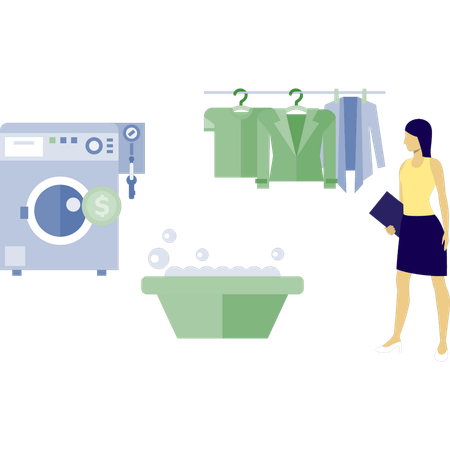 Woman is looking dry clothes  Illustration
