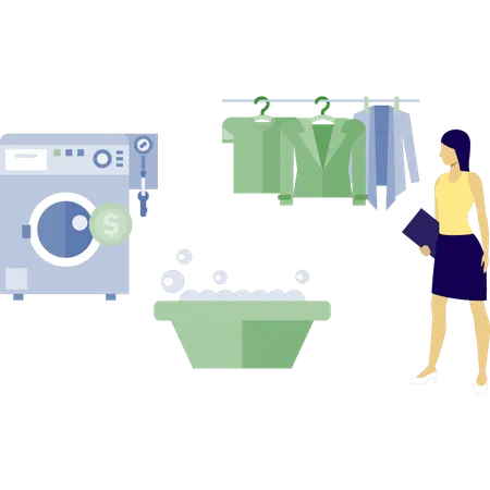 Woman is looking dry clothes  Illustration