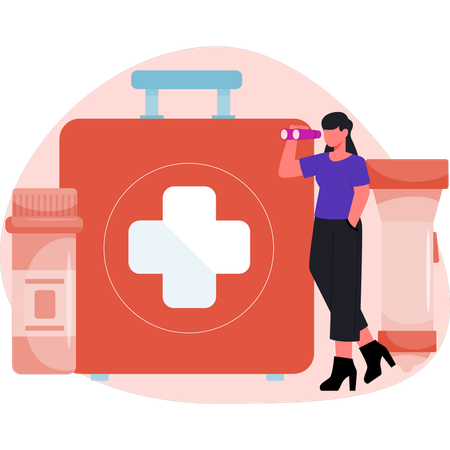 Woman is looking medical bag  Illustration