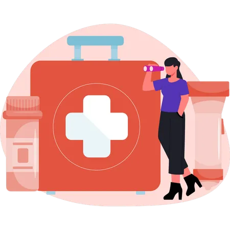 Woman is looking medical bag  Illustration