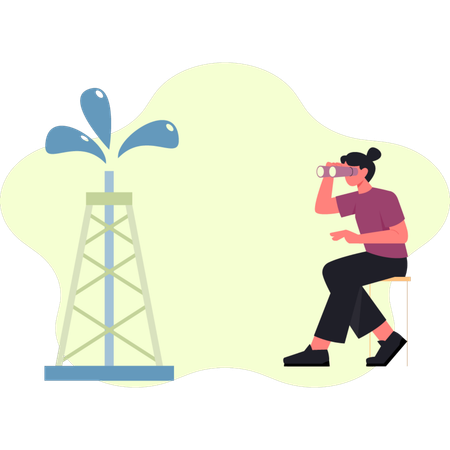 Woman is looking oil plant  Illustration