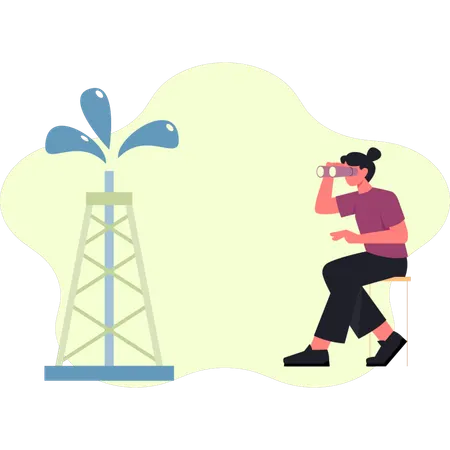 Woman is looking oil plant  Illustration