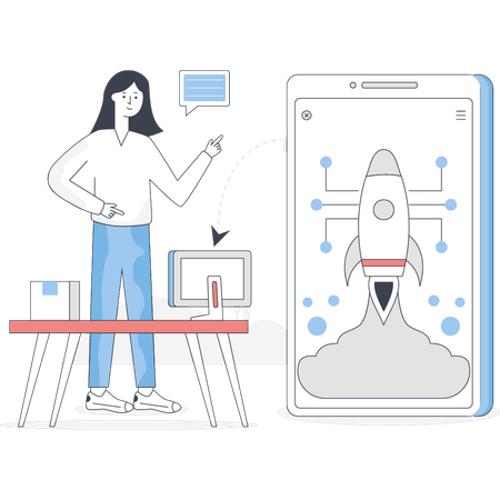 Woman is lunching new business technology Illustration