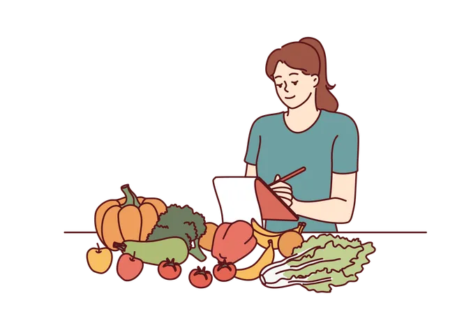 Woman is making grocery list  Illustration