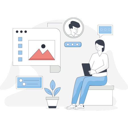 Woman  is making UI-design  Illustration