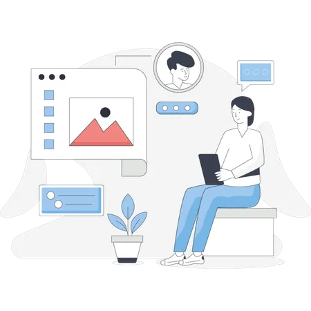 Woman  is making UI-design  Illustration
