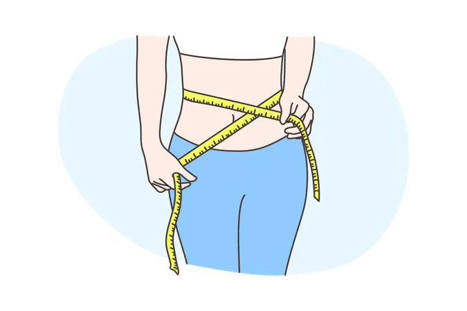 Woman is measuring her waist  Illustration