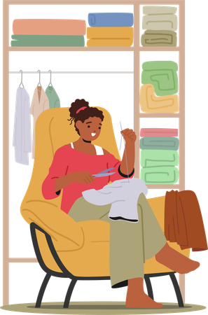 Woman is mending her torn dress  Illustration