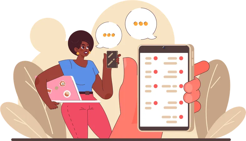 Woman is messaging to her friend  Illustration