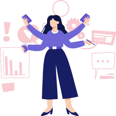 Woman is multitasking  Illustration