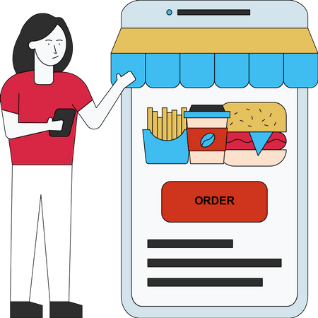 Woman is online ordering the food Illustration