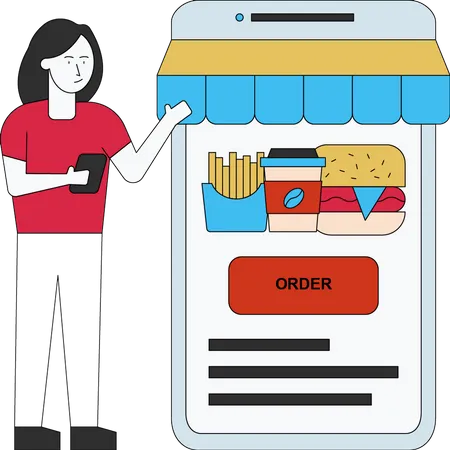 Woman is online ordering the food Illustration