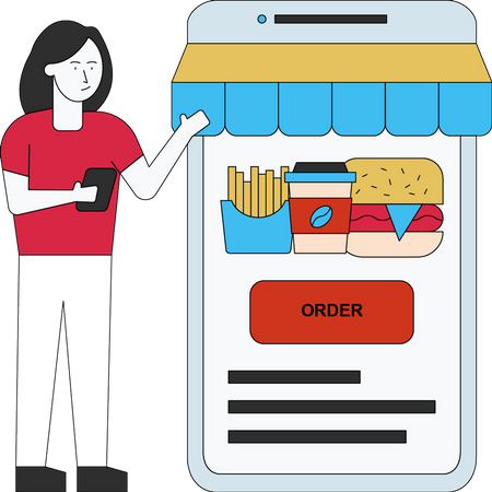 Woman is online ordering the food  Illustration