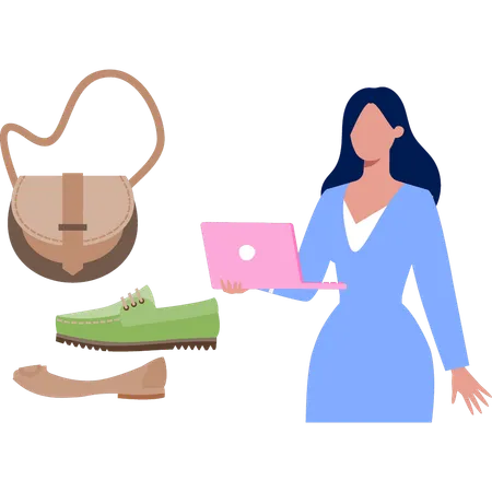 Woman is ordering shoes online  Illustration