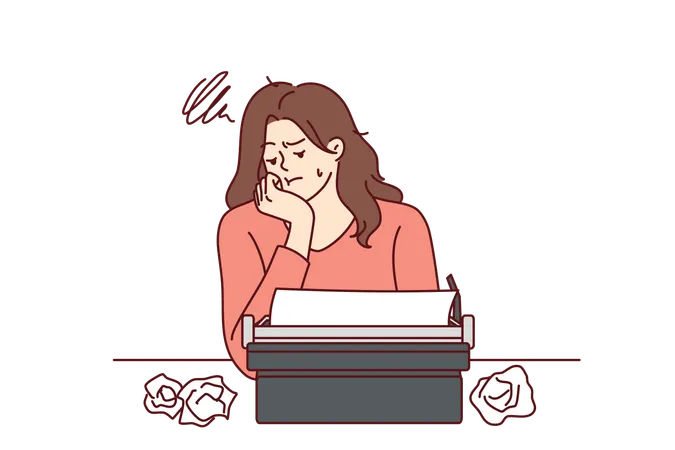 Woman is overloaded with typewriter work  Illustration