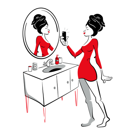 Woman is photographed in the mirror  Illustration