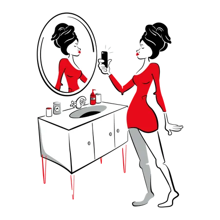 Woman is photographed in the mirror  Illustration