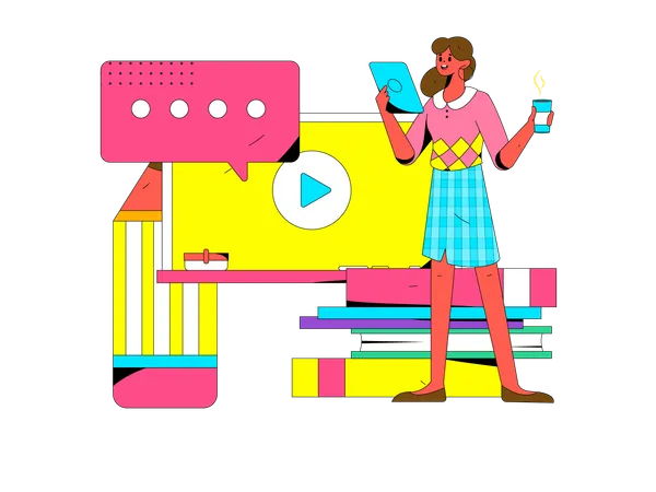 Woman is playing online video  Illustration