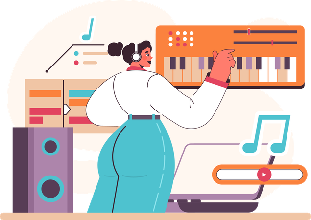 Woman is playing piano  Illustration